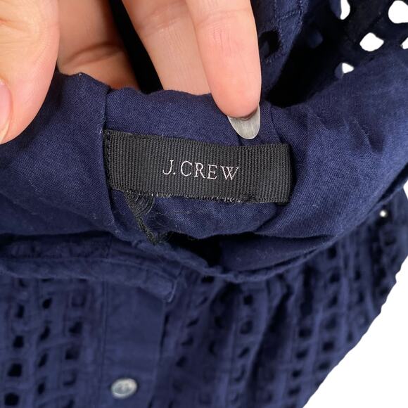 J.Crew Navy Blue Henley Embroidered Eyelet Midi Tea Dress SZ 6 - Picture 9 of 10